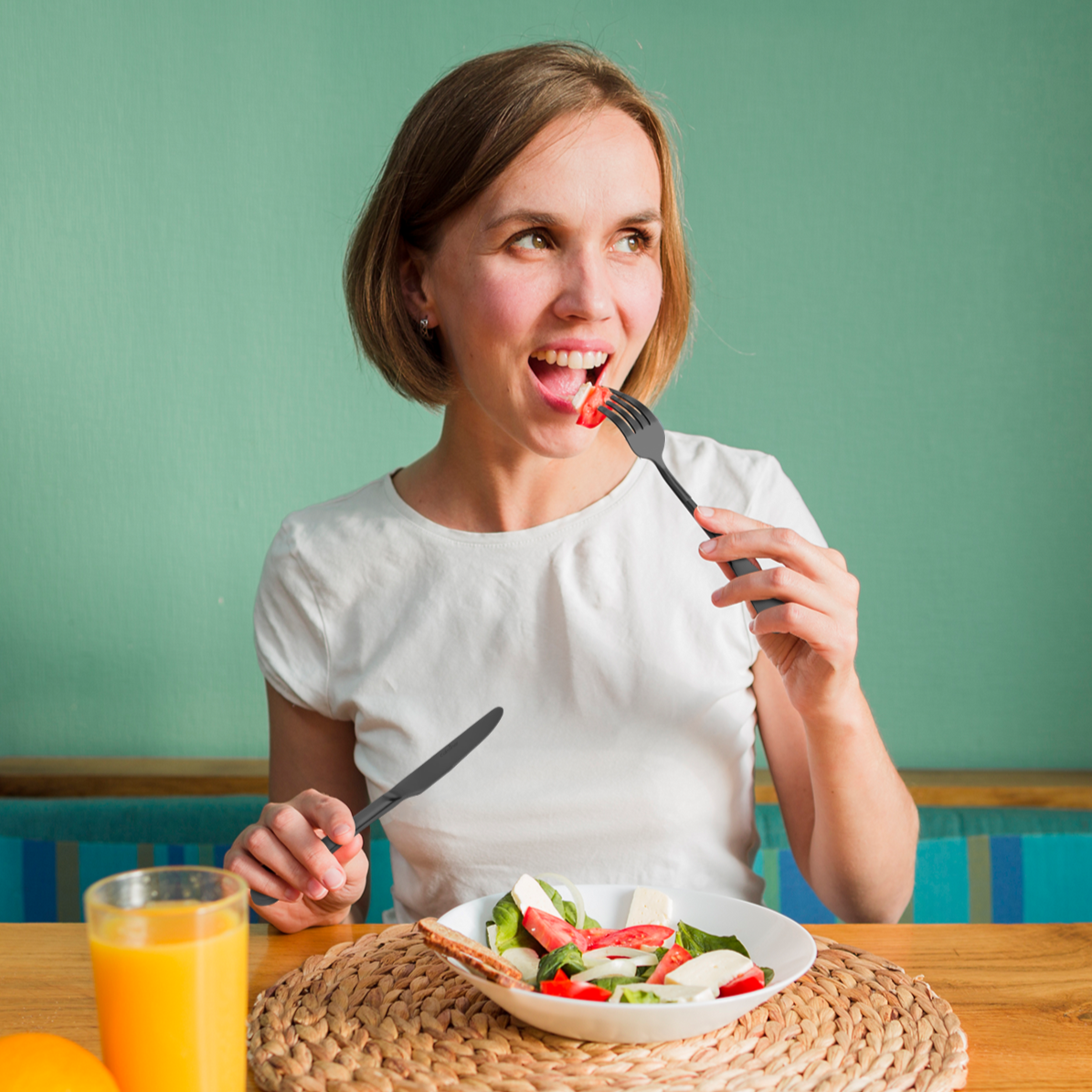 NightForge | Talheres Modernos em Aço Inoxidável Preto, Conjunto de 42 Peças