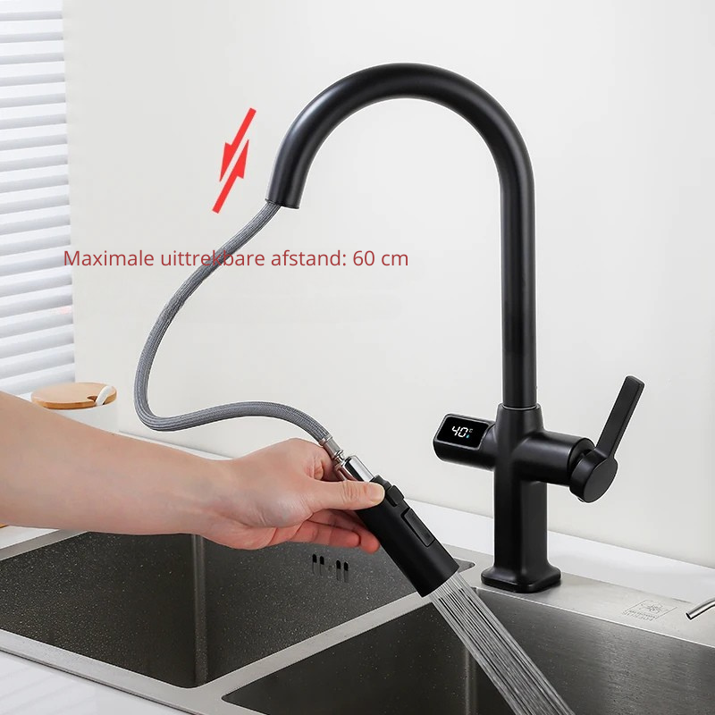 Torneira de Cozinha Extensível Aureo com Bico Giratório e Ecrã Digital