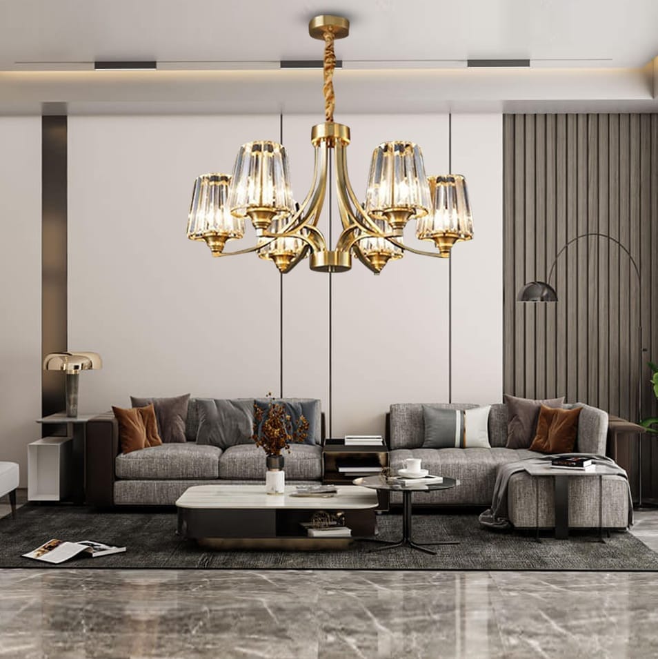 Lustre de Cristal em Latão Premium AuraLux com Iluminação LED