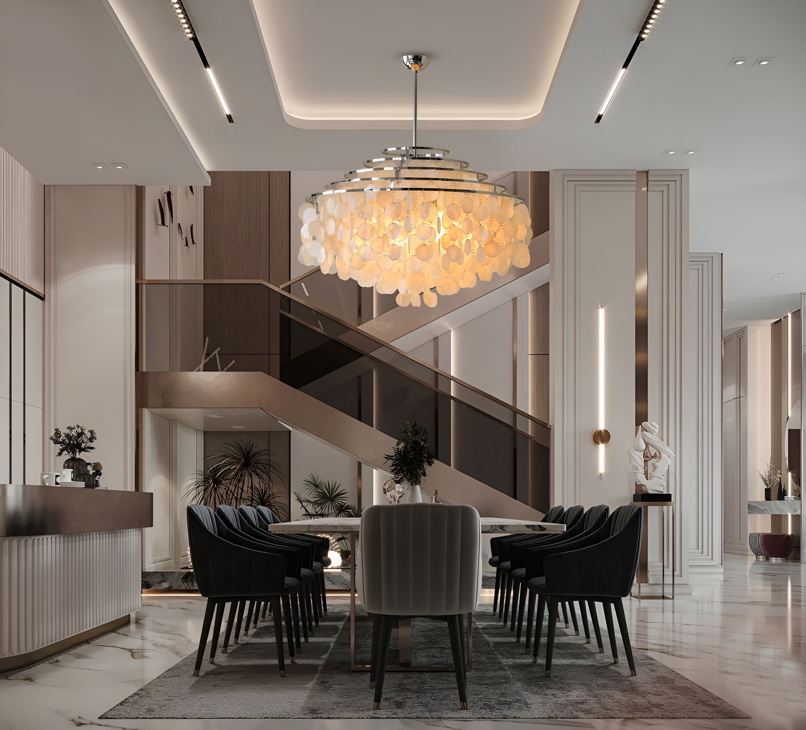 Żyrandol Coralyn z muszli perłowej z ciepłym perłowym blaskiem