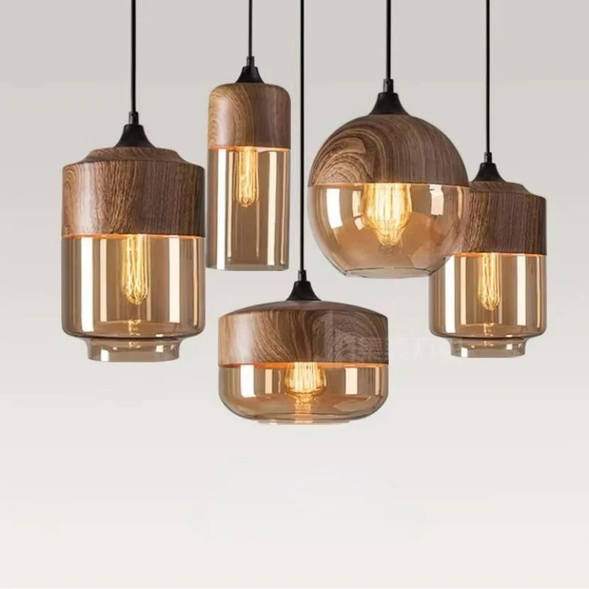 Kirrae Glass and Wood Pendant Light Luxurious Design