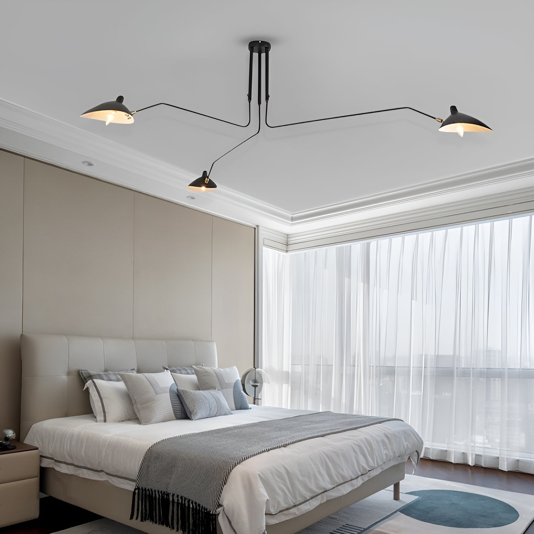 LyraLume Three Arm Ceiling Chandelier in Black and Gold