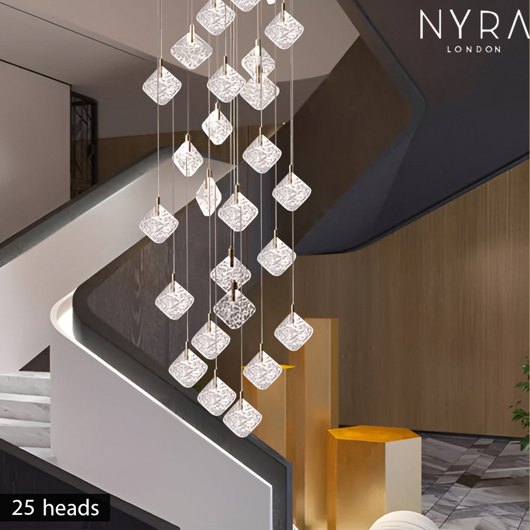 Aurelia Gold Drop LED-krystalllysekrone med glasskrystaller