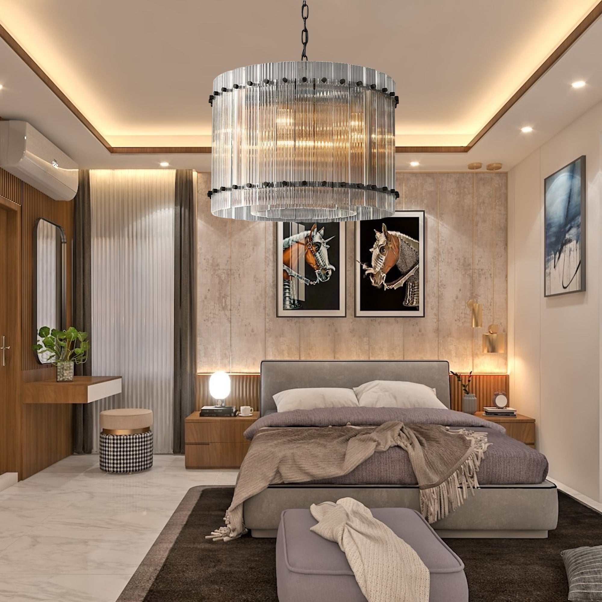 NovaLuxe Crystal Chandelier With Dual Tiers And Brass Finish