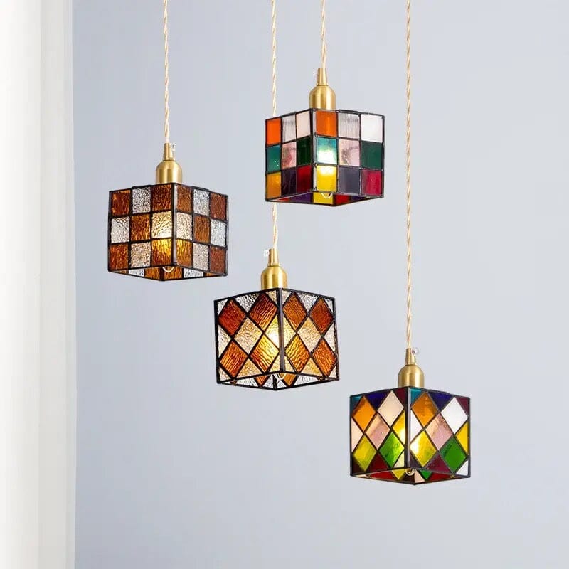 PrismCube Glass Pendant Light Hand-Painted Retro Style