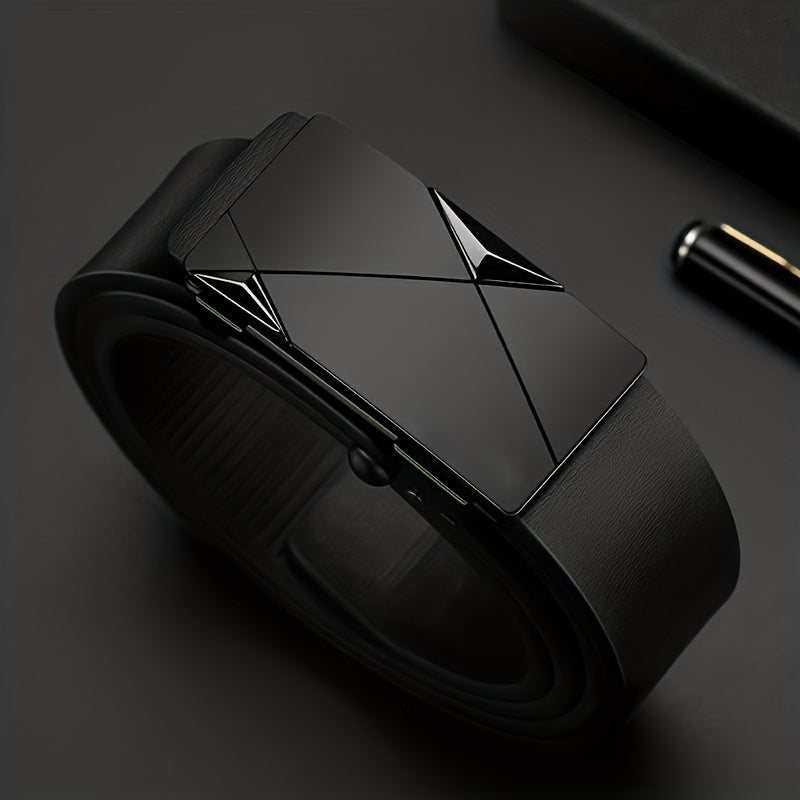 Automatiskt Spänne Äkta Läderbälte för Herrar - Justerbart Bälte i Koskinn för Midjan