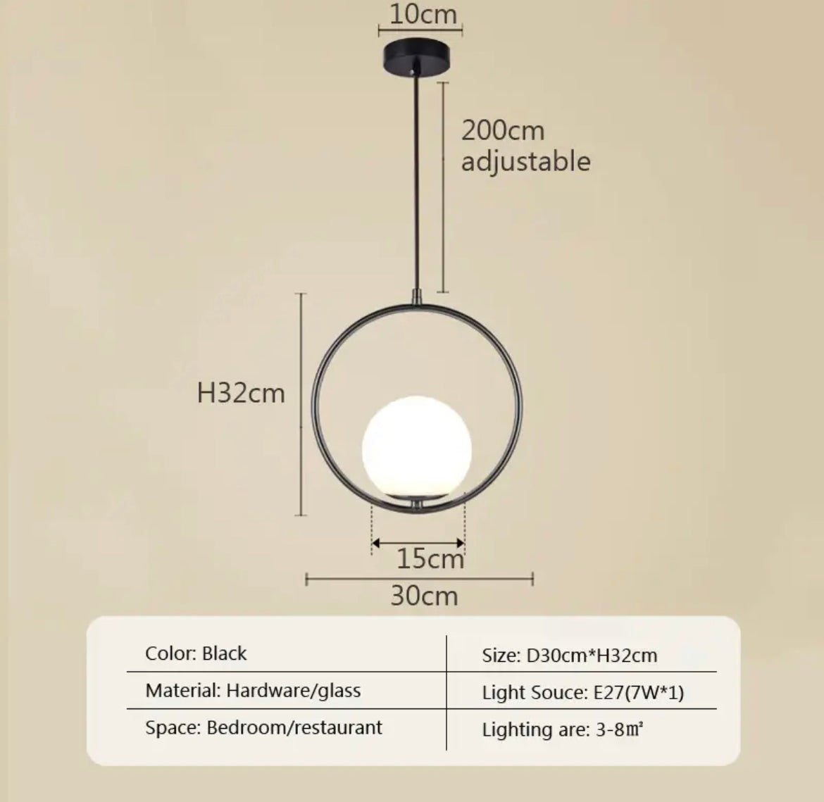 Lampu Gantung LumoSphere Dengan Penyebar Sfera Kaca Opal