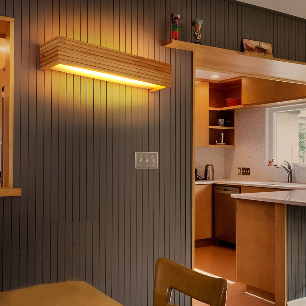 Aurelo Wood Rectangular Waterproof LED Mirror Wall Light