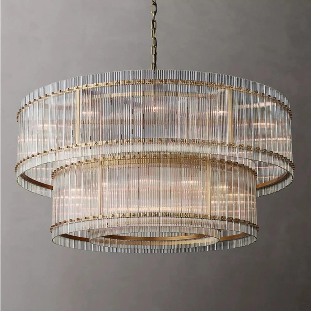 NovaLuxe Crystal Chandelier With Dual Tiers And Brass Finish