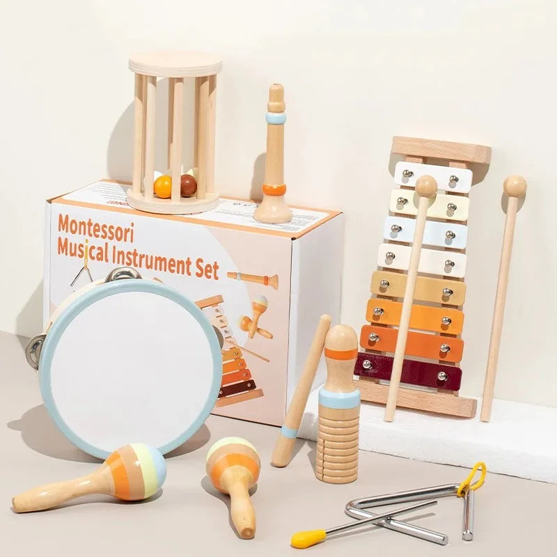 Wood Montessori Toddler Musical Instrument Set With Tuned Xylophone And Maracas