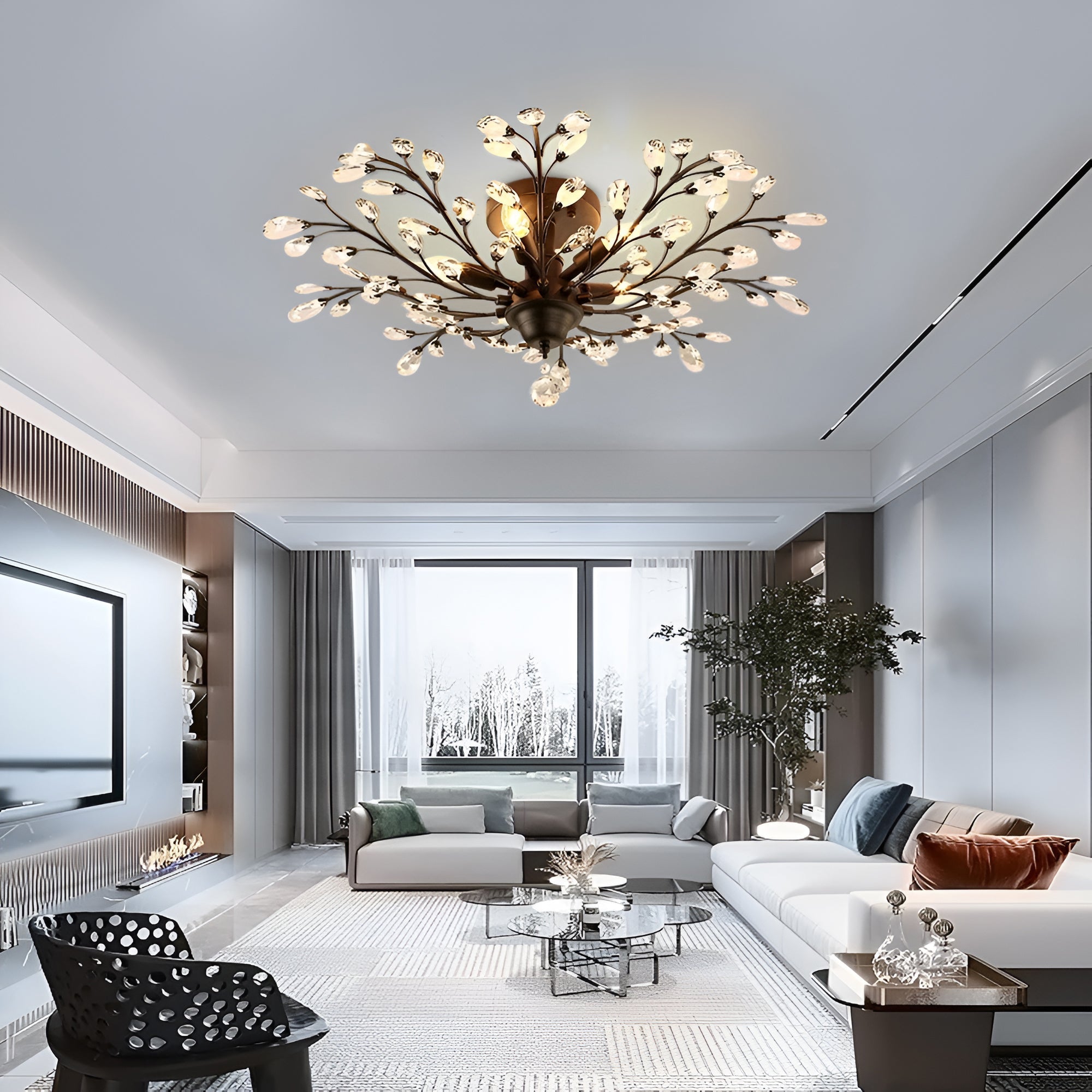 Blossom Crystal Ceiling Light - Black Or Gold Finish