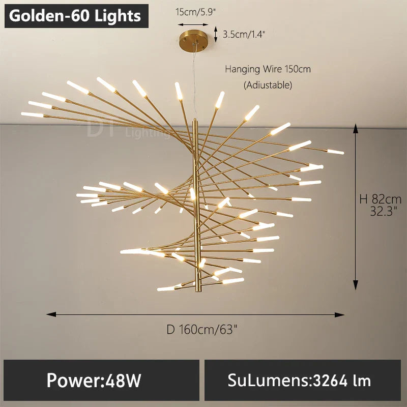 Astrae Spiral Chandelier Modern Loft Ceiling Light By Solene