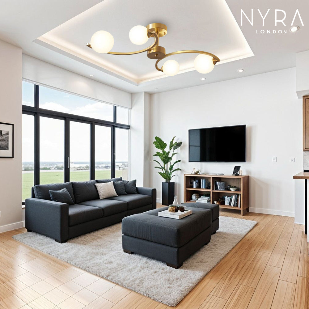 Żyrandol miedziany Asterra z kulami szklanymi LED odporny na rdzę