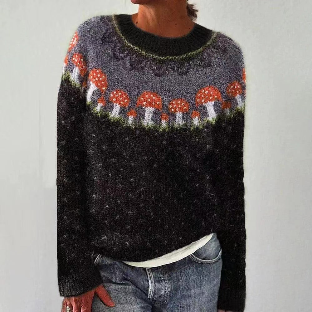 Modello di maglione lavorato a maglia Fair Isle in lana mista fungo Aurora