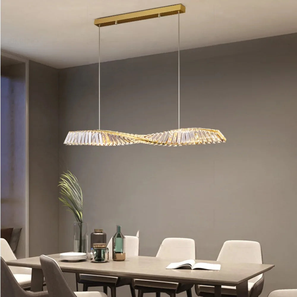 Aureon Spiral Crystal LED Dining Pendant For Kitchens