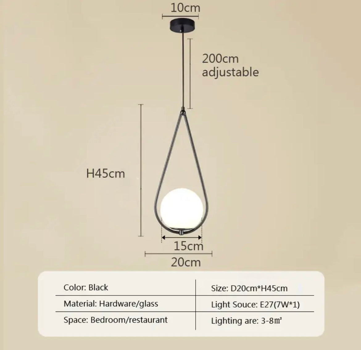 Lampu Gantung LumoSphere Dengan Penyebar Sfera Kaca Opal