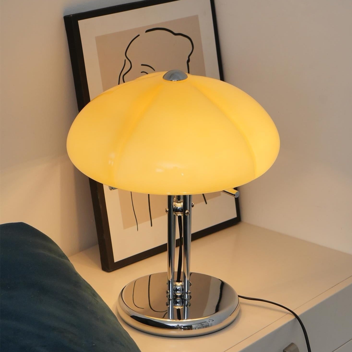 Aurelia Amber Glass Mushroom Bauhaus Table Lamp With Soft Glow