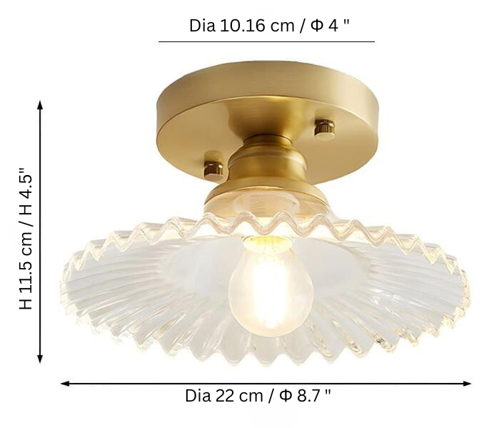 Clear Glass Vintage Ribbed Petal Ceiling Light Fixture