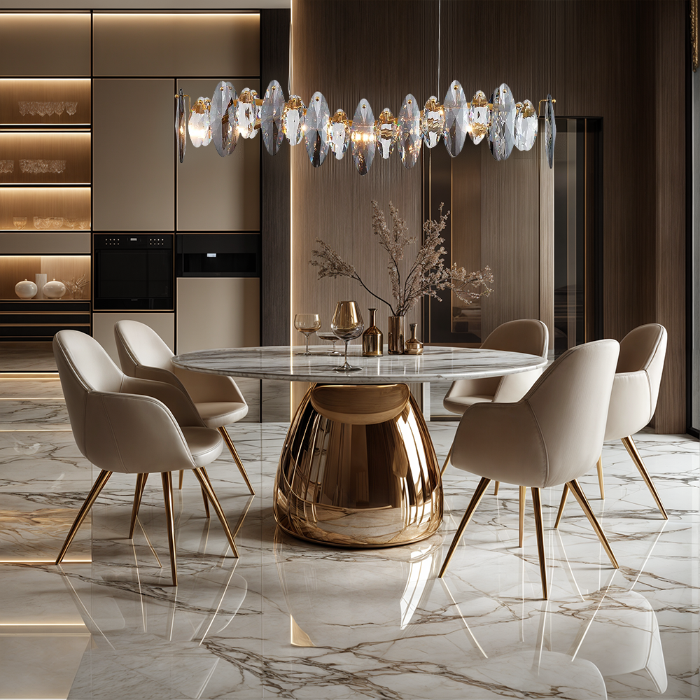 Astrae Oval Crystal Chandelier With 16 Strip Shades