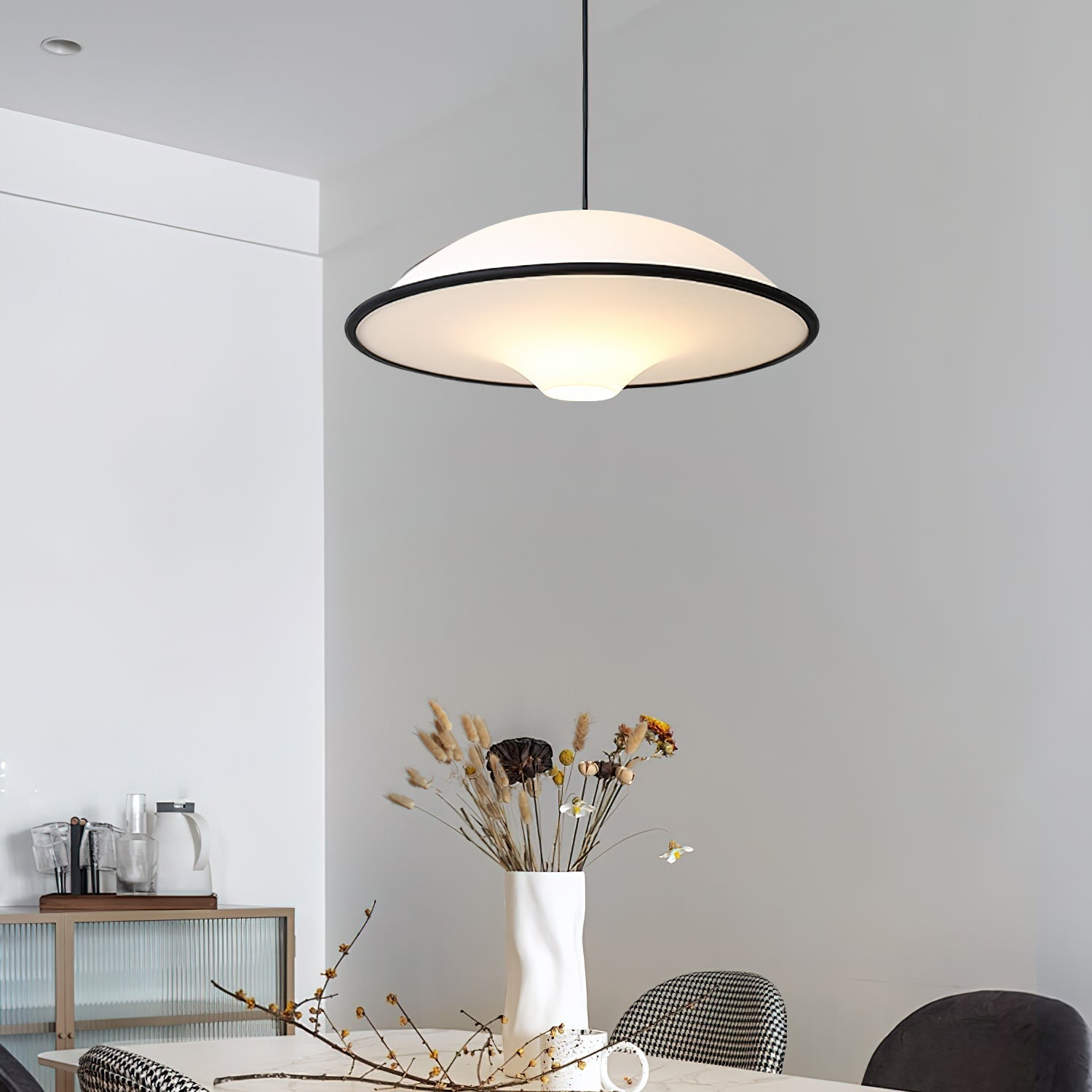 Novara | Minimalist UFO Pendant Light With Black Trim
