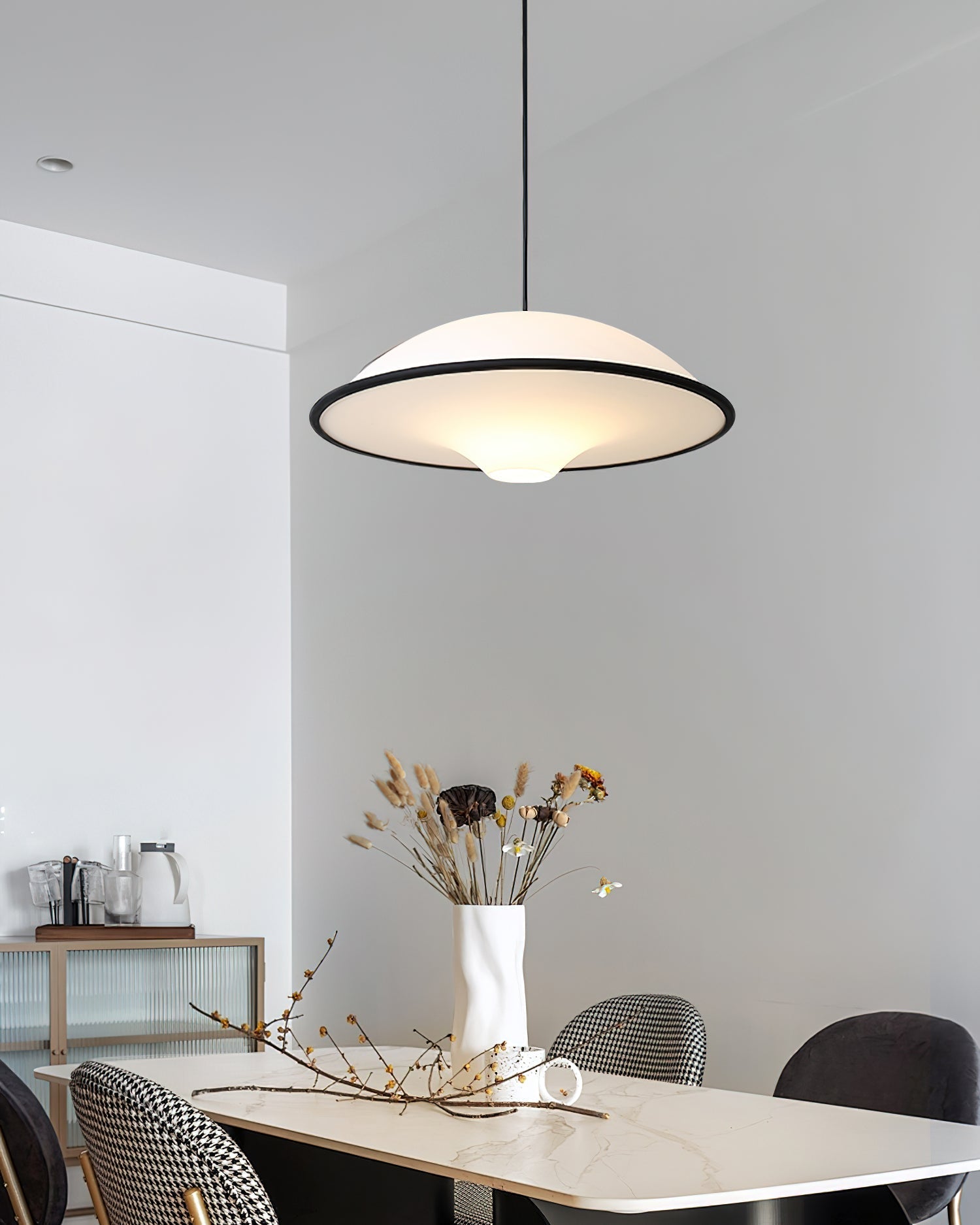 Novara | Minimalist UFO Pendant Light With Black Trim