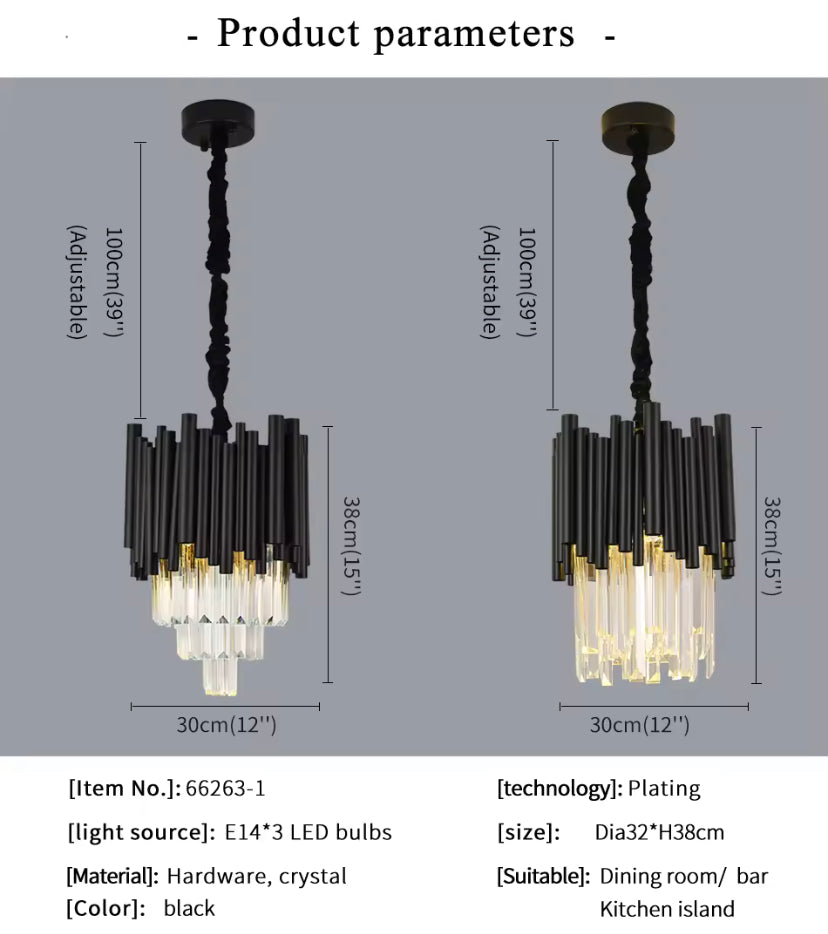 Suspension Lyrae Noir en cristal avec support en aluminium