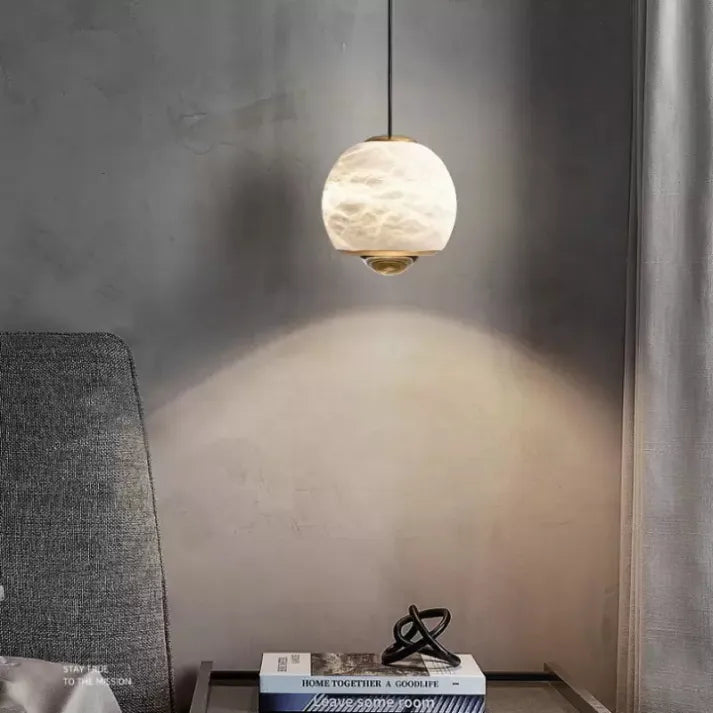 AuroraMarble Pendant Light With Marble Base Nordic Alabaster Glow
