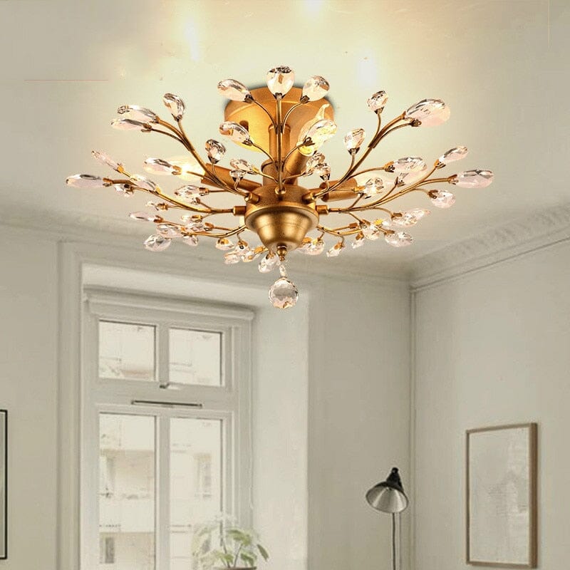 Blossom Crystal Ceiling Light - Black Or Gold Finish