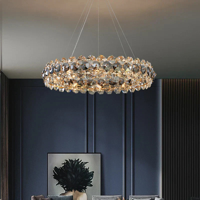 Lyra Crystal Crown Chandelier Warm Glow for Dining Rooms