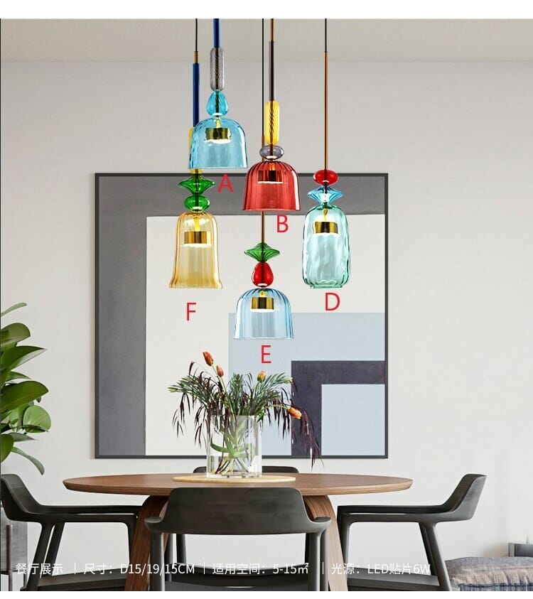 NovaCandy Color Glass Pendant Lights in Nordic Brass