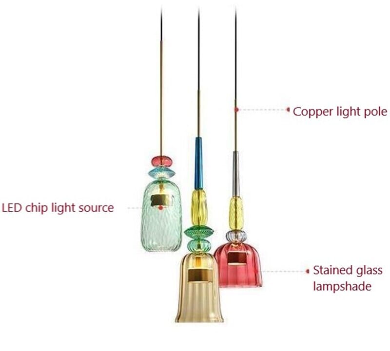 NovaCandy Color Glass Pendant Lights in Nordic Brass