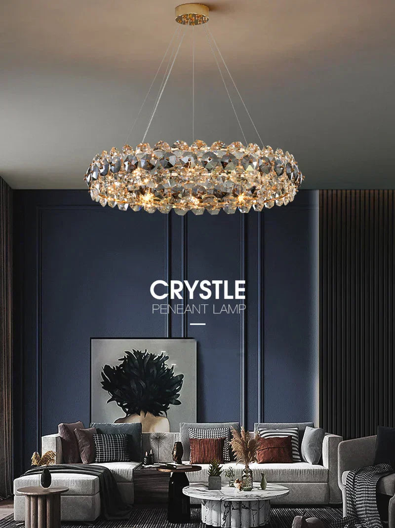 Lyra Crystal Crown Chandelier Warm Glow for Dining Rooms