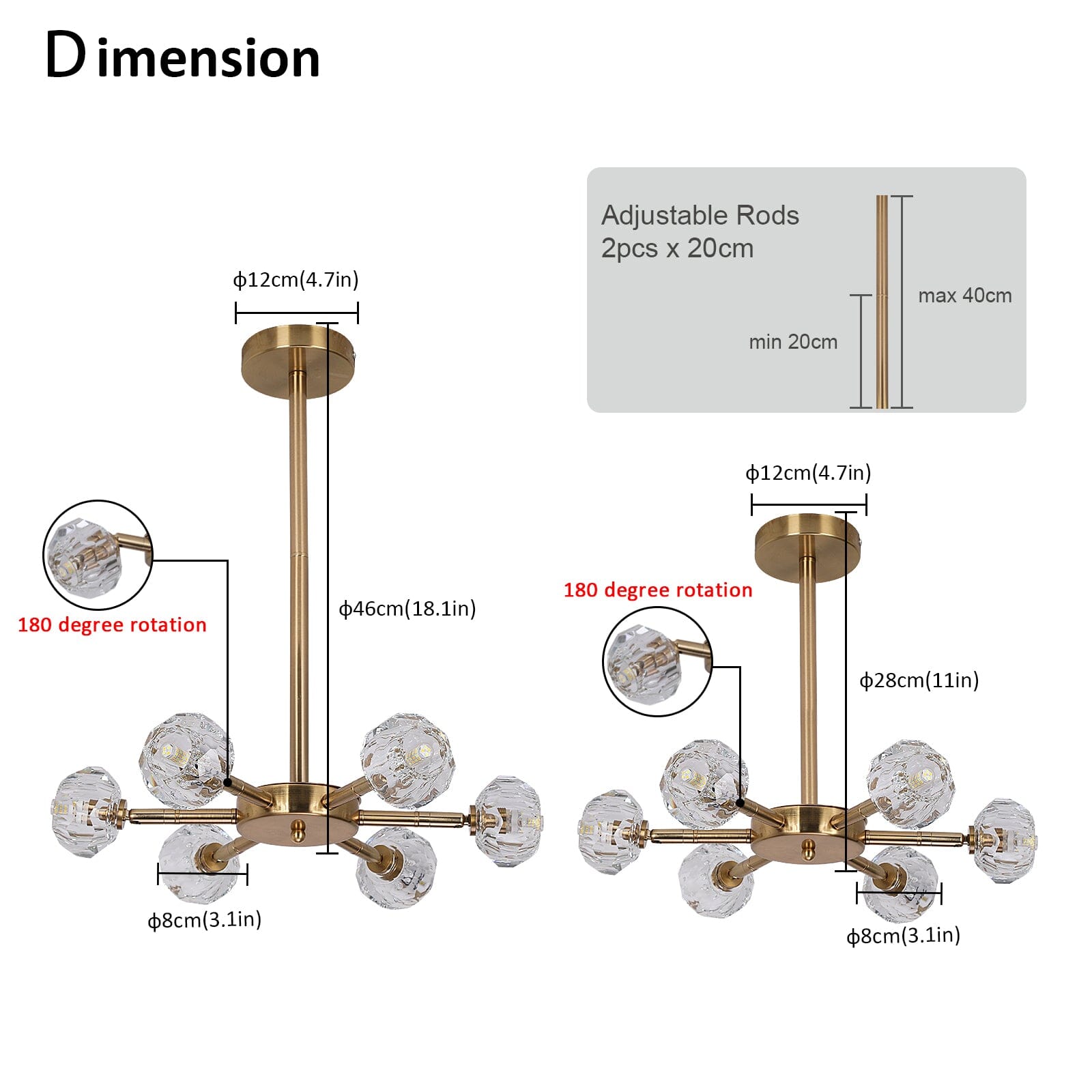 NovaLume Crystal LED Pendant Light With Metal Frame