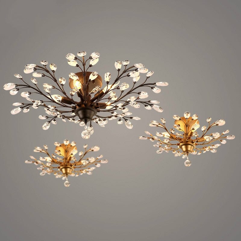 Blossom Crystal Ceiling Light - Black Or Gold Finish