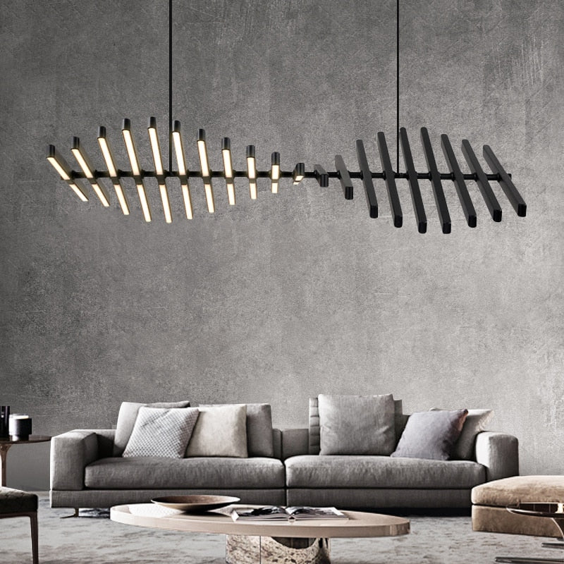 FjordLilt Nordic Herringbone LED Chandelier For Bright Interiors