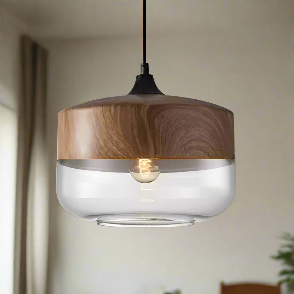 Kirrae Glass and Wood Pendant Light Luxurious Design