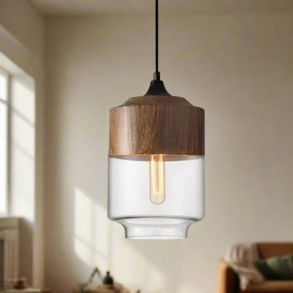 Kirrae Glass and Wood Pendant Light Luxurious Design