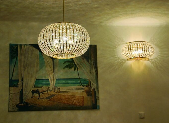 Vellara Crystal Chandelier Flush-Mount with Brass Accents