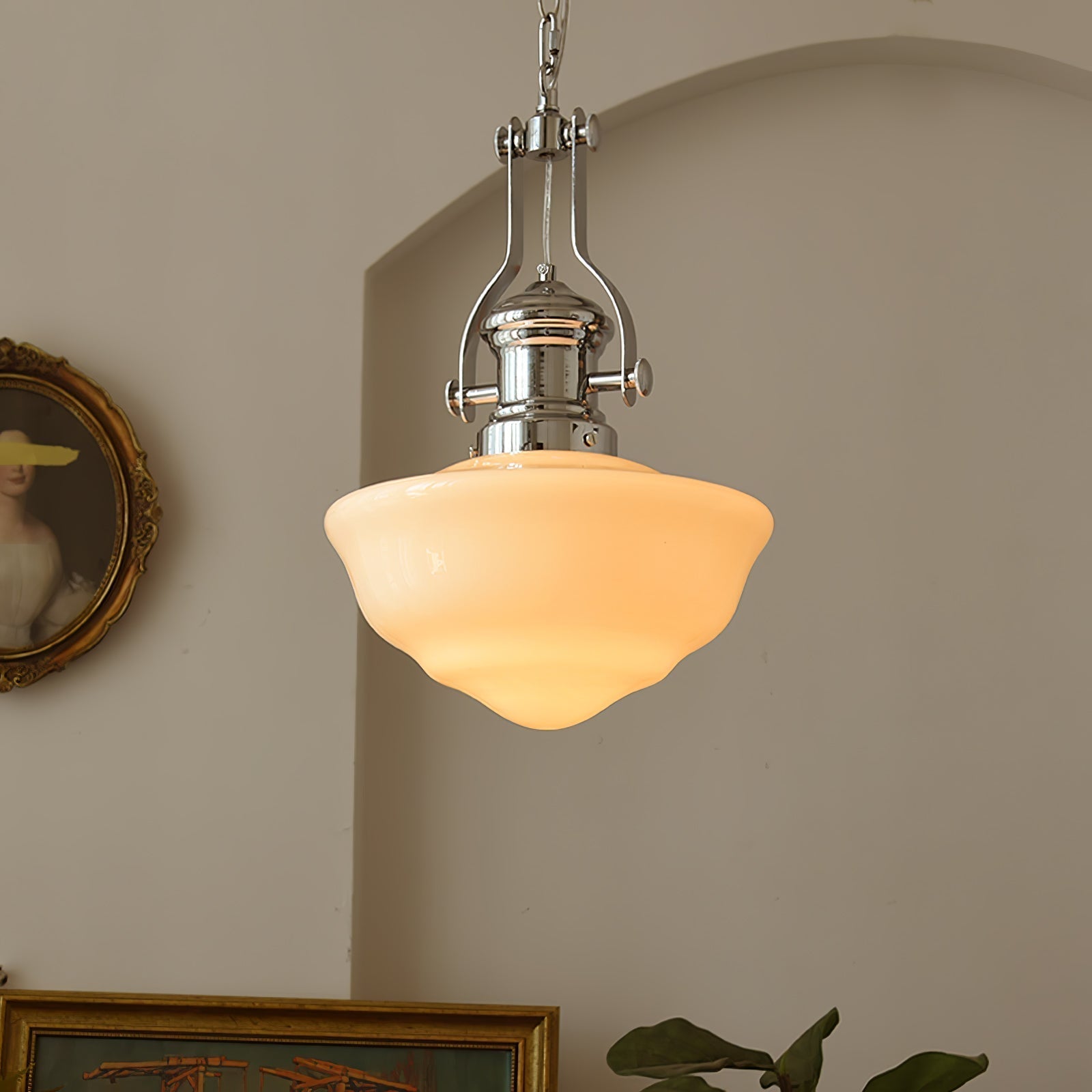 NovaLume Glass and Metal Pendant Light in Modern Schoolhouse Style