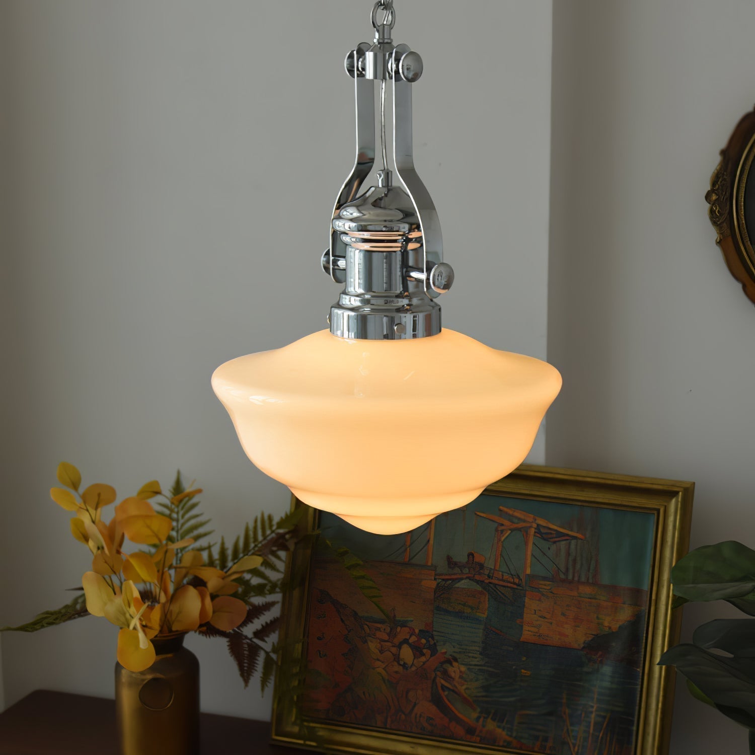 NovaLume Glass and Metal Pendant Light in Modern Schoolhouse Style