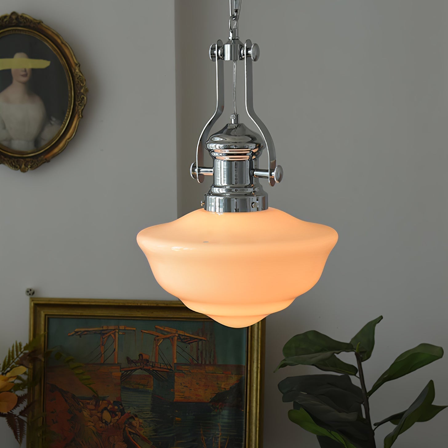 NovaLume Glass and Metal Pendant Light in Modern Schoolhouse Style