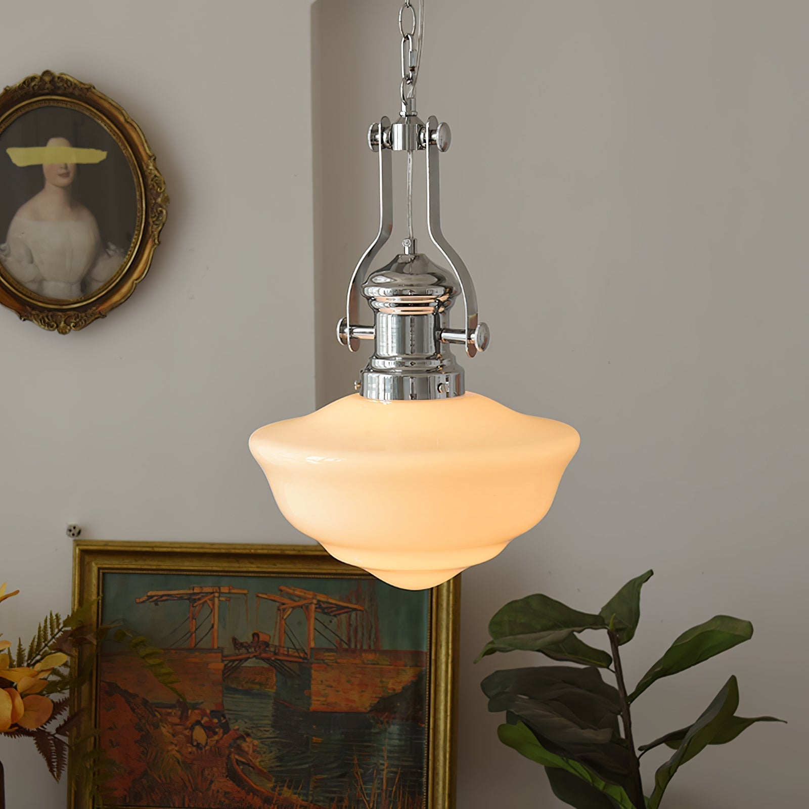 NovaLume Glass and Metal Pendant Light in Modern Schoolhouse Style