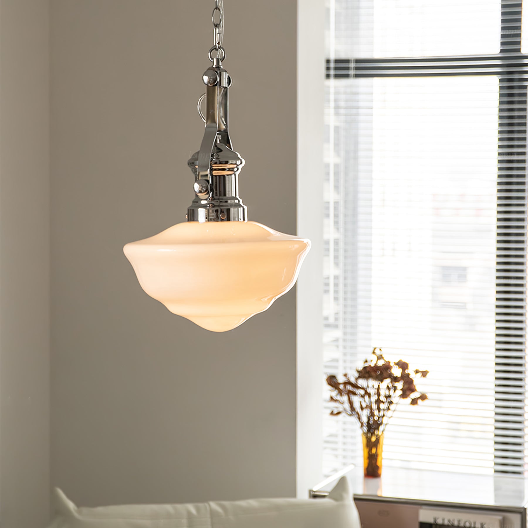 NovaLume Glass and Metal Pendant Light in Modern Schoolhouse Style
