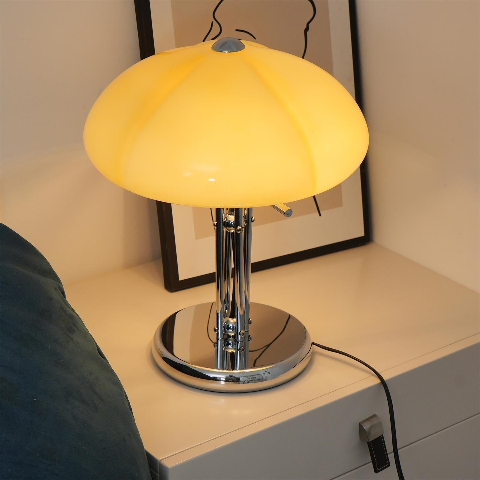 Aurelia Amber Glass Mushroom Bauhaus Table Lamp With Soft Glow