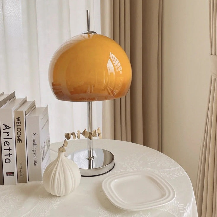 Aurelia Amber Glass Mushroom Bauhaus Table Lamp With Soft Glow