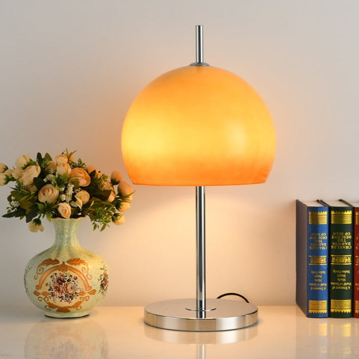 Aurelia Amber Glass Mushroom Bauhaus Table Lamp With Soft Glow
