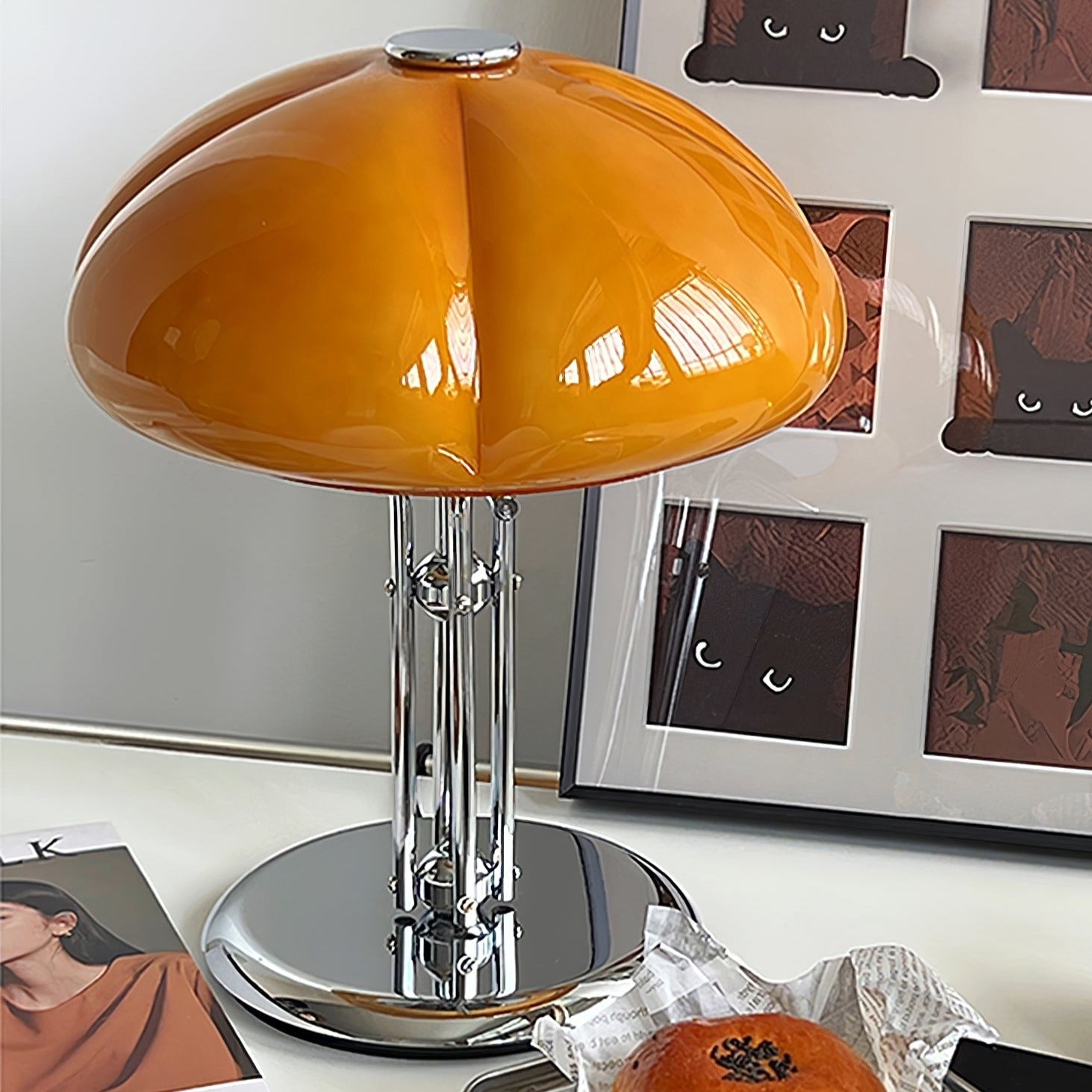 Aurelia Amber Glass Mushroom Bauhaus Table Lamp With Soft Glow