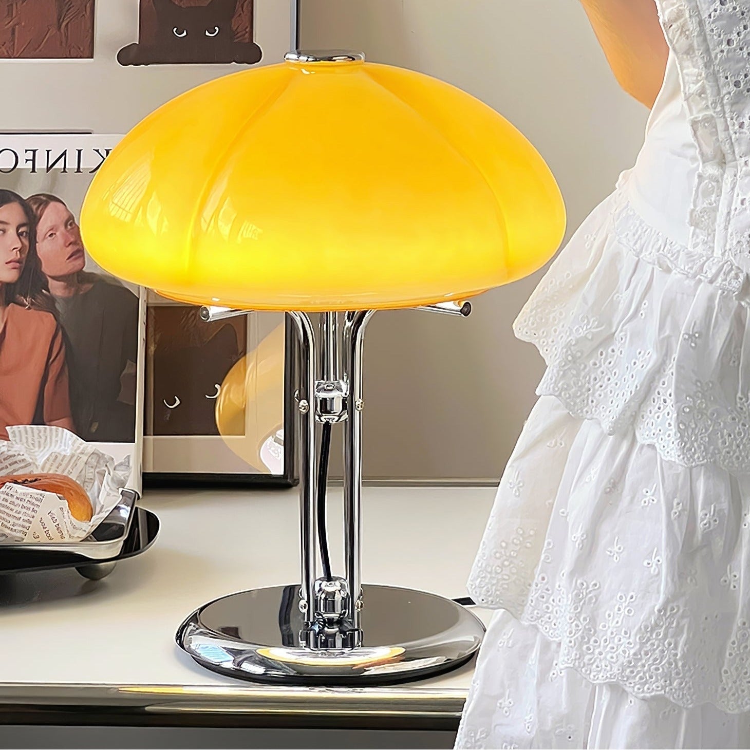 Aurelia Amber Glass Mushroom Bauhaus Table Lamp With Soft Glow