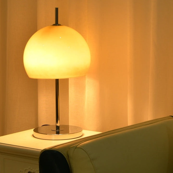 Aurelia Amber Glass Mushroom Bauhaus Table Lamp With Soft Glow