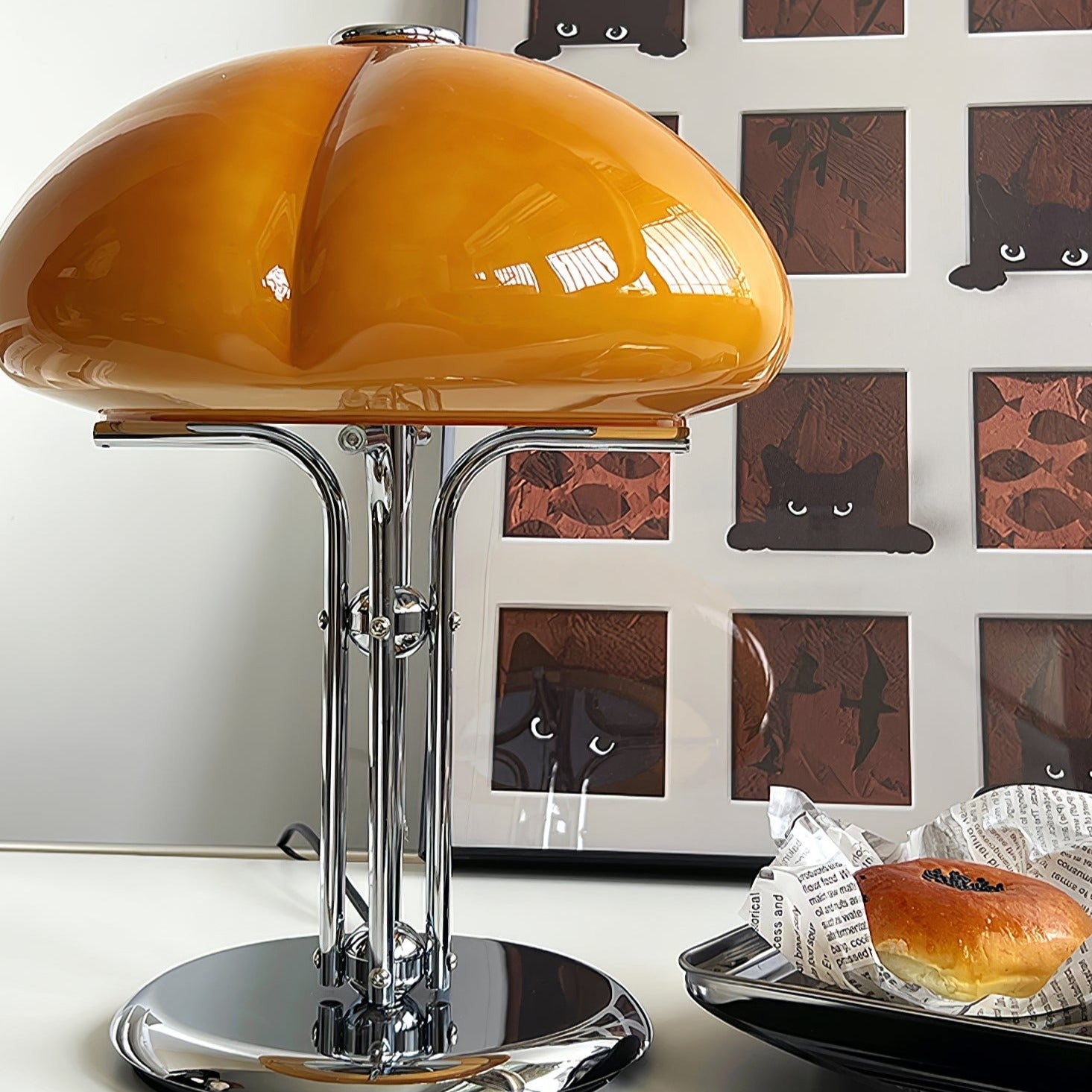 Aurelia Amber Glass Mushroom Bauhaus Table Lamp With Soft Glow